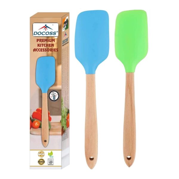 DOCOSS Silicone Spatula Set of 2 With Wooden Handle