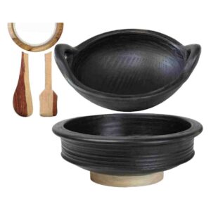 Craftsman India Online Pottery Earthen Kadai/Clay Pots Combo (Black)