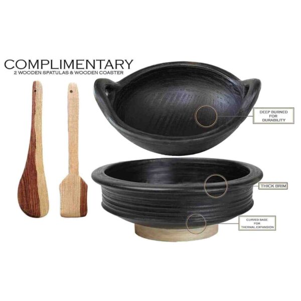 Craftsman India Online Pottery Earthen Kadai/Clay Pots Combo (Black) Details