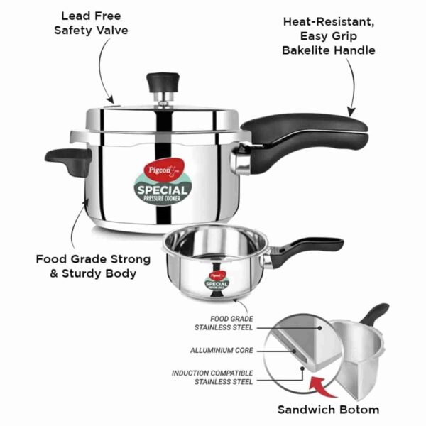 Details of Pigeon Stainless Steel Pressure Cooker Combo, 3 Pcs