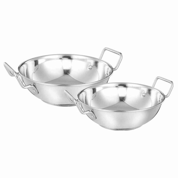 Amazon Brand - So1limo Stainless Steel Induction Bottom Kadhai Set, 2 Pcs