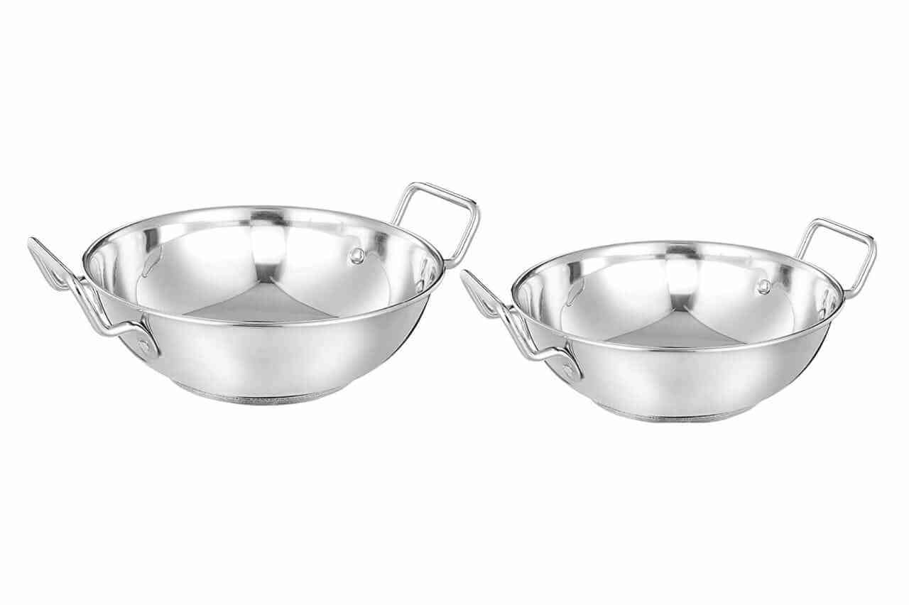 Amazon Brand Solimo Stainless Steel Induction Bottom Kadhai Set, 2
