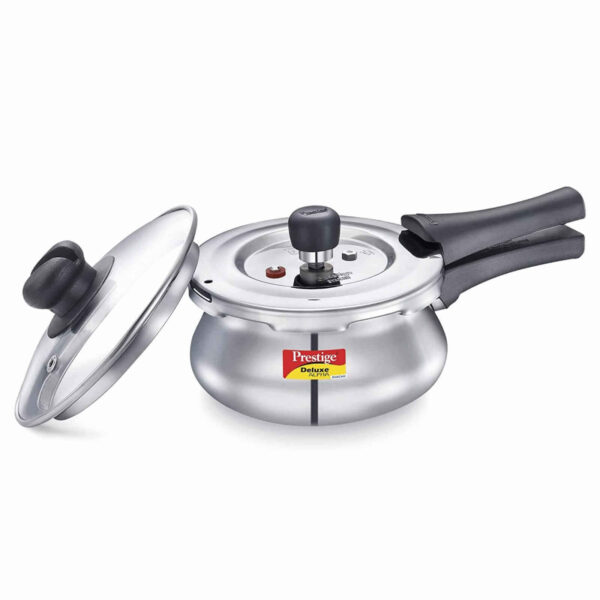 Prestige Deluxe Alpha Svachh Stainless Steel Pressure Cooker of 1.5L With Glass Lid