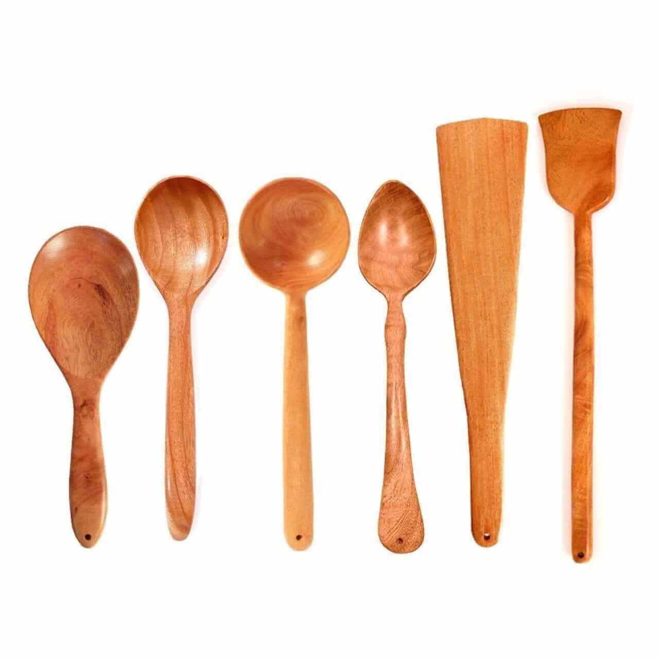 The Indus Valley Neem Wood Spatula Set For Cooking & Serving (6 Pcs ...